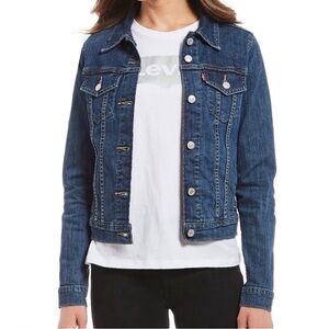 Levi’s Blue Denim Trucker Jacket Women’s M Jr. w/Red Tab Cropped Button Up